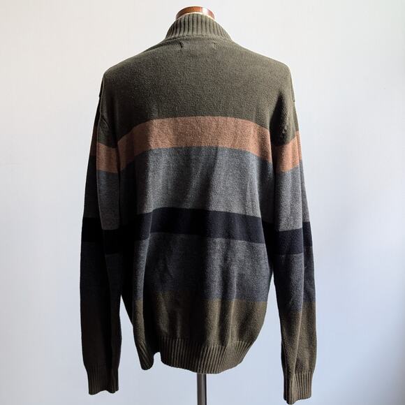 Vintage Green Striped Knit Sweater Earthy Minimalist Grunge Preppy Fleece Large - Picture 4 of 8